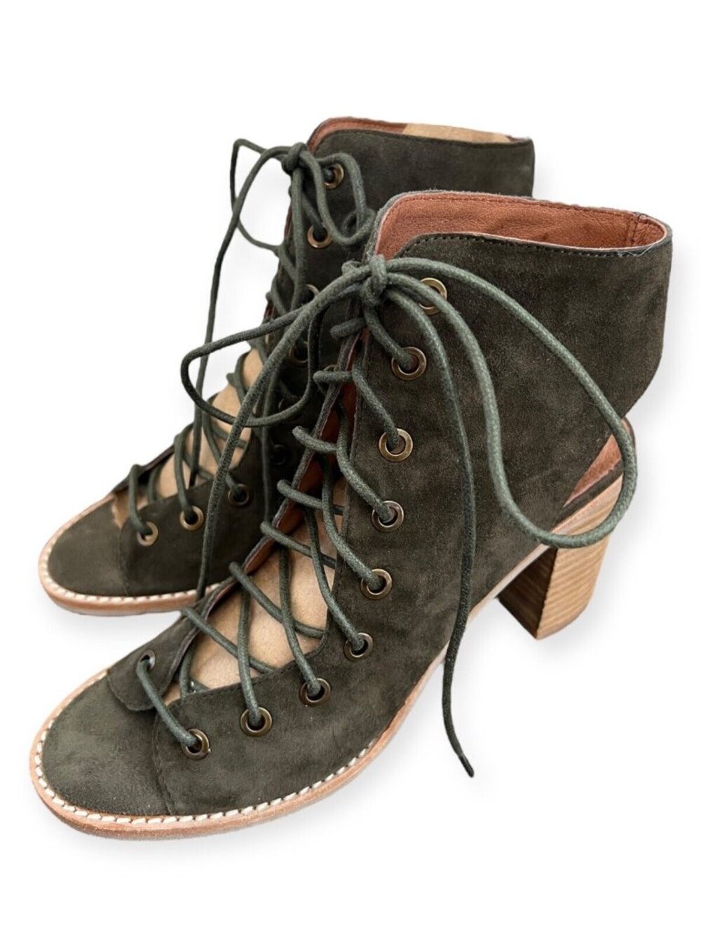 NEW Free People Jeffrey Campbell Cors Lace-Up Ankle Boot Size 7 Green - Picture 2 of 8